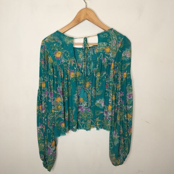 Free People Floral Up For Anything Blouse Balloon Sleeve - Picture 10 of 13
